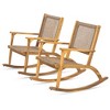 Gulches 2 Pieces Patio Rocking Chair Set, Acacia Wood Outdoor Rockers with Wicker Rattan Seat & Backrest, Comfortable Garden Porch Chairs, Natural - 3 of 4
