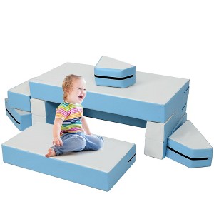Costway Children Modular 6-Piece Combination Sofa Set with PU Leather Cover for Playroom Pink/Blue/Colorful - 1 of 4