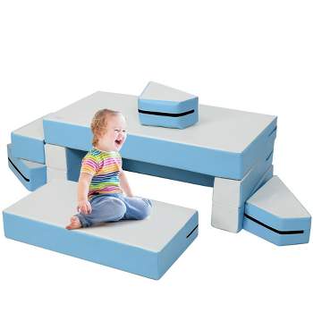 Costway Children Modular 6-Piece Combination Sofa Set with PU Leather Cover for Playroom Pink/Blue/Colorful
