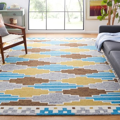 Blue and Ivory Hand-Tufted Wool Geometric 8' x 10' Area Rug