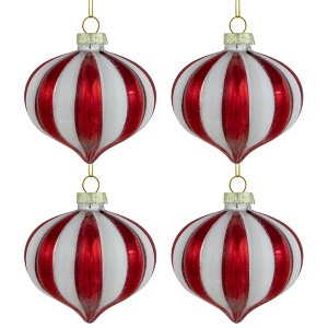 Northlight Glittered Candy Cane Onion Glass Christmas Ornaments - 3.25" - Red and White - 4ct - 1 of 4