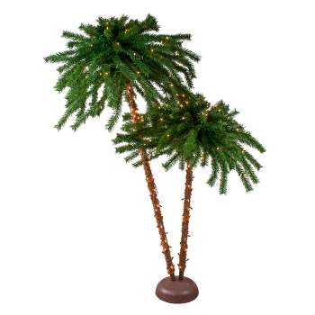 Northlight 6' Pre-Lit Dual Artificial Tropical Outdoor Patio Palm Trees - Clear Lights