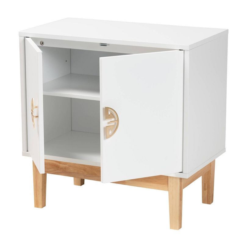 Kamana Two-Tone Wood and Metal 2 Door Storage Cabinet White/Gold/Oak Brown - Baxton Studio, 4 of 12