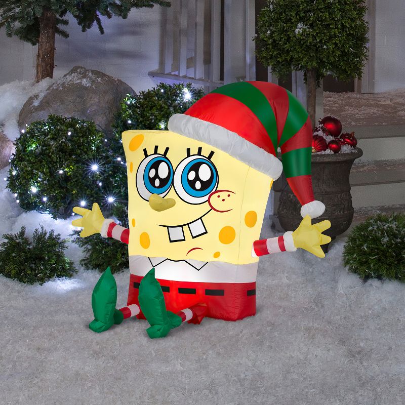 Gemmy Christmas Airblown Inflatable SpongeBob in Holiday Outfit Nickelodeon , 2.5 ft Tall, Yellow, 2 of 4