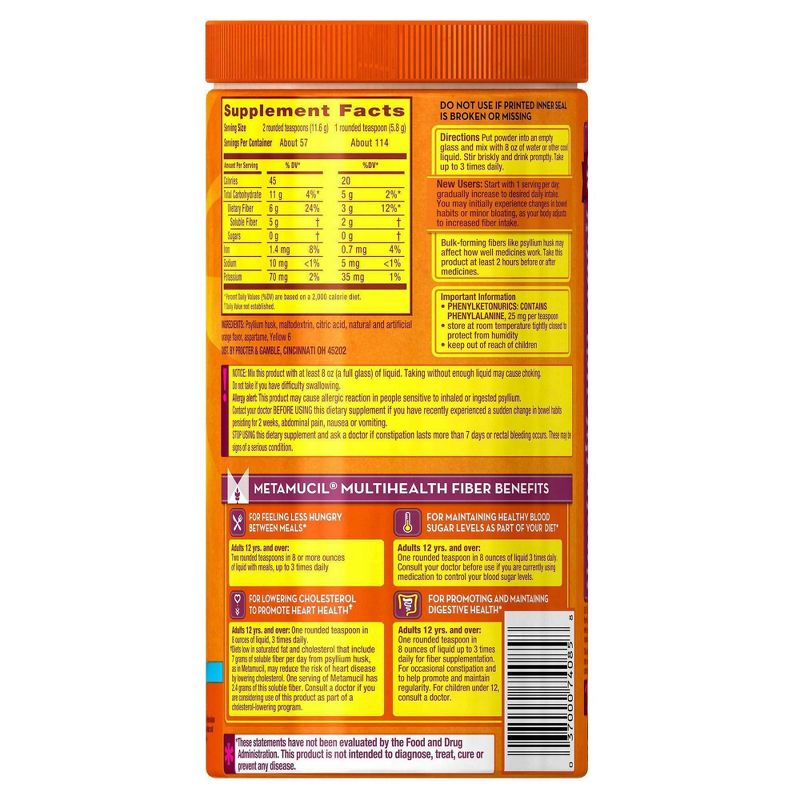 Metamucil Psyllium Fiber Supplement Sugar Free Powder - Orange, 3 of 8