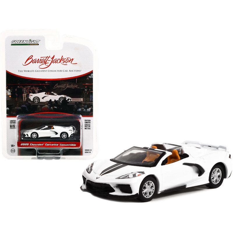 2020 Chevrolet Corvette C8 Stingray Convertible Arctic White with Black Stripes (Lot #1275) 1/64 Diecast Model Car by Greenlight, 1 of 4