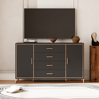 FUFU&GAGA Horizontal Dresser in Black and Gold: Partitioned Storage, Stability and Durability for Luxurious Living