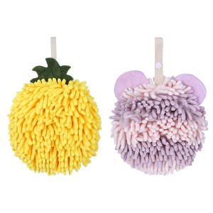 REGALWOVEN 2 Pcs Cute Soft Absorbent Chenille Ball Fuzzy Hand Towel - 1 of 4