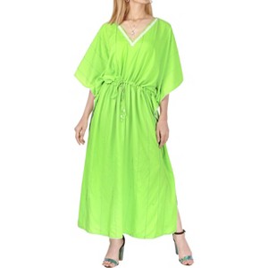 LA LEELA Women's House Daily Routine Evening Wear Vacation Holiday Casual Loungewear Loose Caftan Long Muumuu Nightgown for Women 3X-4X Green, Solid - 1 of 4