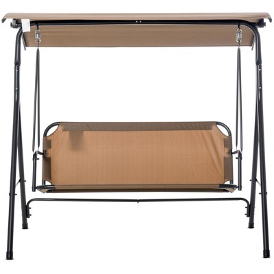 Brown 3-Person Outdoor Patio Swing with Adjustable Canopy