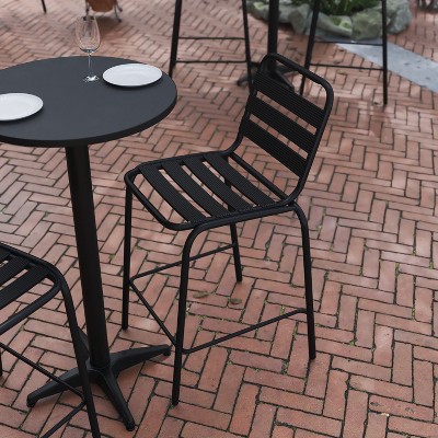 Black Metal Indoor-Outdoor Armless Bar Height Stool