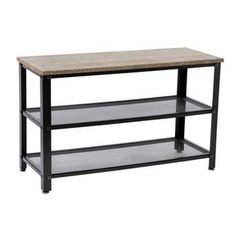 Emma and Oliver 3-Tier Storage Bench with Metal Mesh Shelves for Entryway, Mudroom, or Bedroom