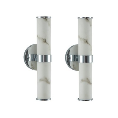 VYNXARIA Marble-Inspired Wall Lights with Chrome Accents, Set of 2 - Modern Indoor Sconces