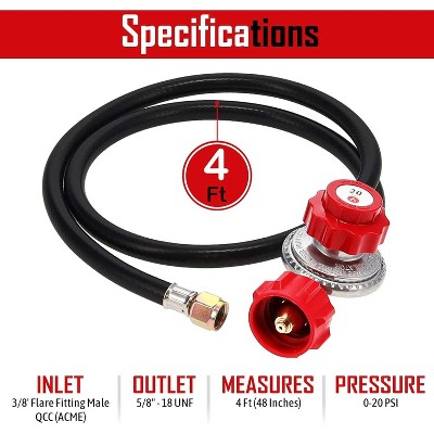 GasOne 4 ft High Pressure 0-20 PSI Adjustable Regulator with Red QCC-1 Type Hose 2109-RED