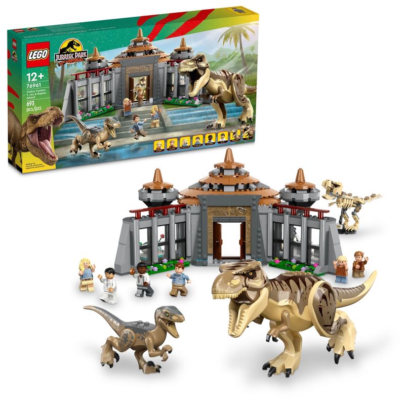 LEGO Jurassic Park Visitor Center: T. rex &#38; Raptor Attack Dinosaur Toy 76961, 1 of 8