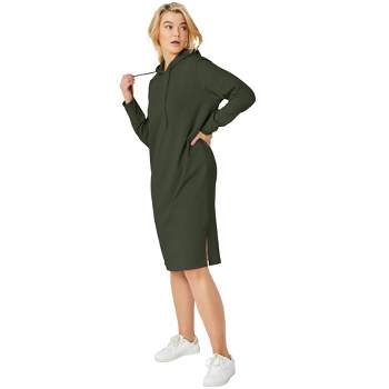 RQYYD Women's Long Hooded Sweatshirt Drawstring Lightweight Long Sleeve  Pullover Hoodie Dress with Kangaroo Pocket (Army Green,XXL) 