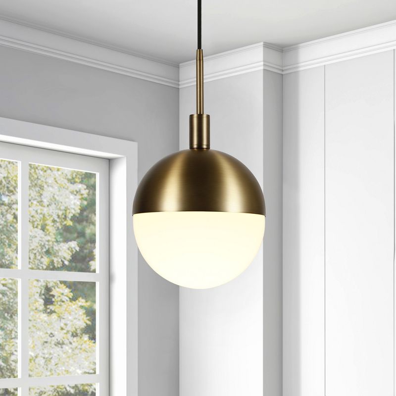 Hampton &#38; Thyme 10&#34; Wide Large Pendant with Glass Shade Brass/White Milk, 4 of 11