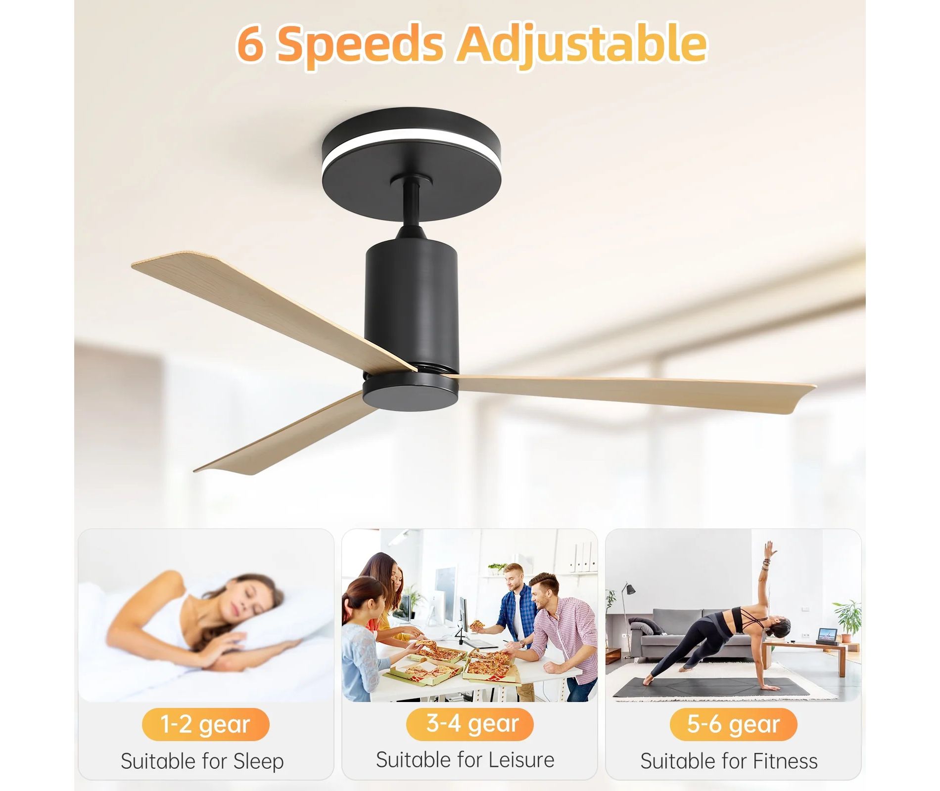 Sofucor 52 Inch Ceiling Fan with Lights and Remote Reversible for Bedroom Patio Living Room Indoor Outdoor