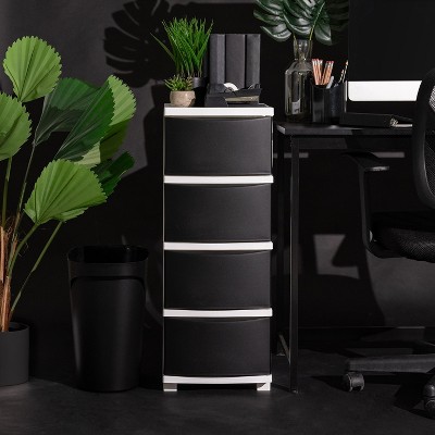 Slim Black and White Plastic 4-Drawer Storage Cart