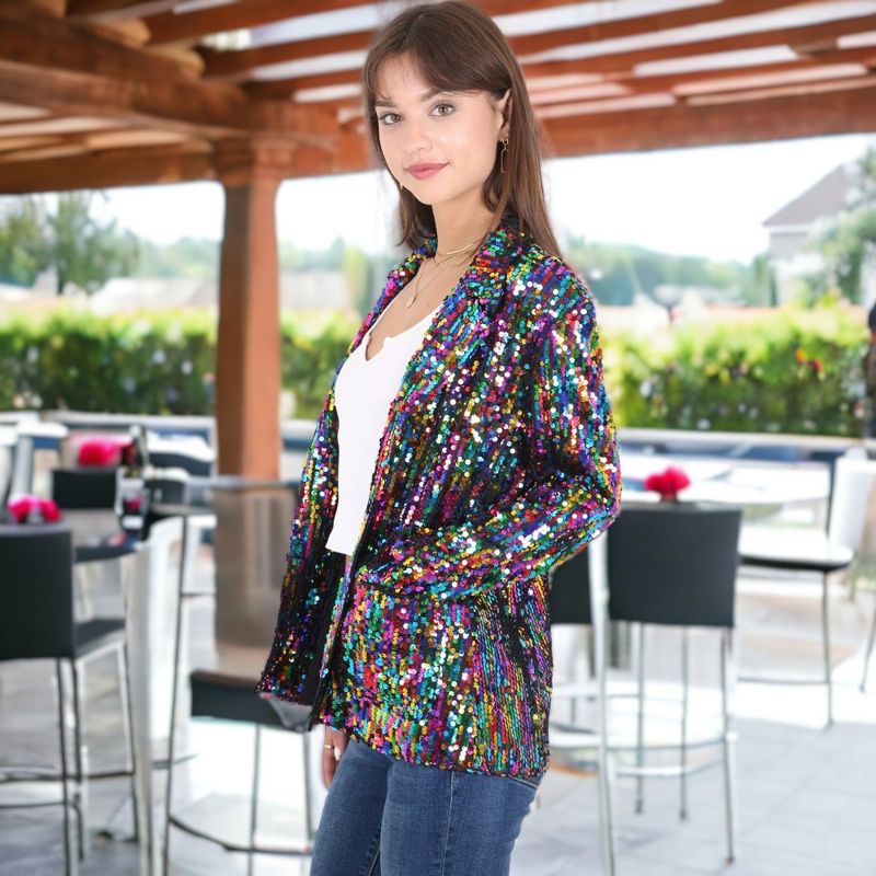 Anna-Kaci Women's Glitter Long Sleeve Open Front Sparkle Party Blazer Jacket, 3 of 8