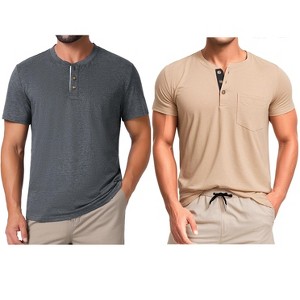 INSPIRE CHIC Men's Summer Short Sleeve Button Basic Henley T-Shirts 2 Packs - 1 of 4