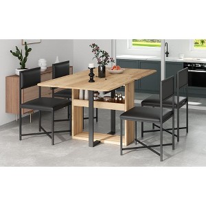 APRILSOUL Modern Compact 5-Piece Extendable Dining Table Set, Foldable Square Kitchen ,Storage Rack,4 PU Leather ,for Small Places - 1 of 4