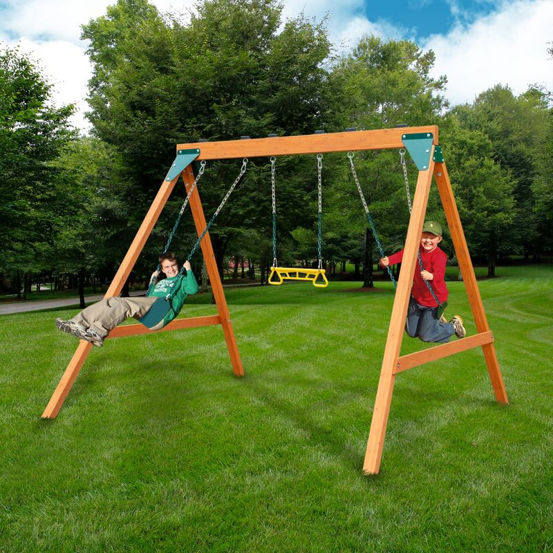 Gorilla Playsets 3-Position Wooden Swing Set with 2 Swing Belts and Trapeze Bar, 2 of 6