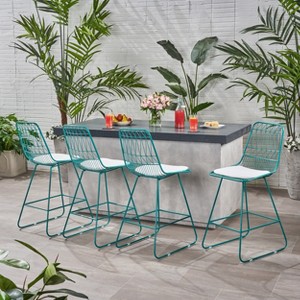 Christopher Knight Home Outdoor Iron 26.5 Inch Counter Stools with Cushion (Set of 4) - 1 of 4