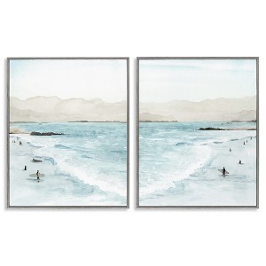Stupell Industries Coastal Surfers High Tide Soft Beach 2pc Framed Giclee Art Set, Gray, 16" x 20" - 1 of 4