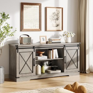 TROPOW Farmhouse TV Stand for TVs Up to 65", Rustic Entertainment Center with Sliding Barn Doors, Storage Cabinets & Adjustable Shelf, Media Console - 1 of 4