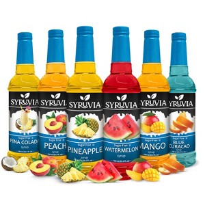 Syruvia Sugar Free Coffee Flavors Variety Pack: Pineapple, Watermelon, Mango, Blue Curacao, Peach & Pina Colada 25.4 fl oz Syrup - 1 of 4