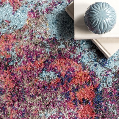 Multi Abstract Synthetic 6'7" x 9' Non-Slip Area Rug