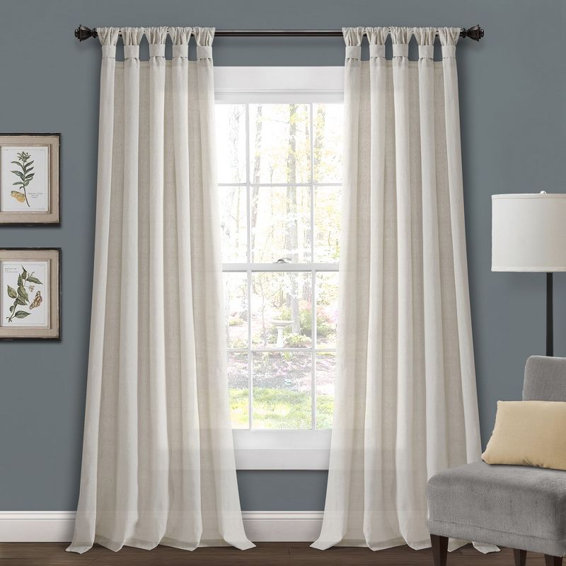 Burlap Knotted Tab Top Window Curtain Panels Light Linen 45X120 Set, 1 of 7
