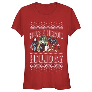 Juniors Womens Marvel Heroic Holiday Girl Power T-Shirt - 1 of 3