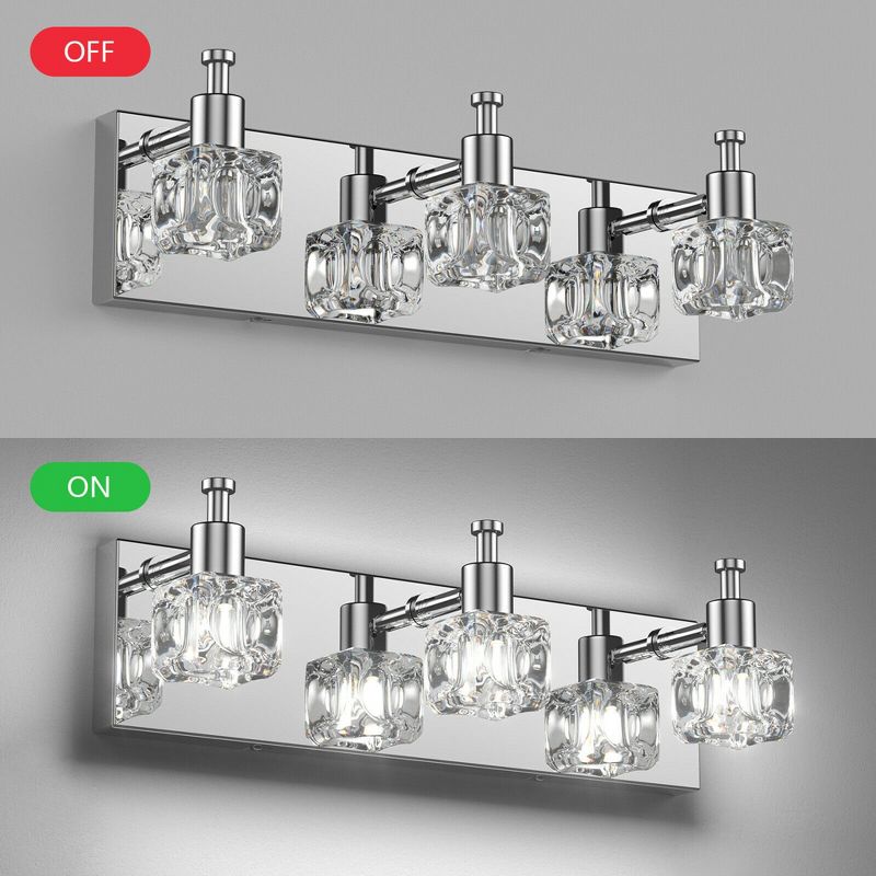Tangkula 3-Lights Modern Bathroom Vanity Light Crystal Light Fixture Chrome Plated, 5 of 10