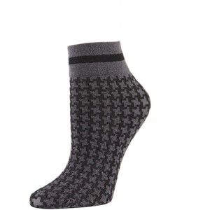 Memoi Women's Classic Houndstooth Print Stretchy Anklet Sock Med Gray Heather One Size - 1 of 2