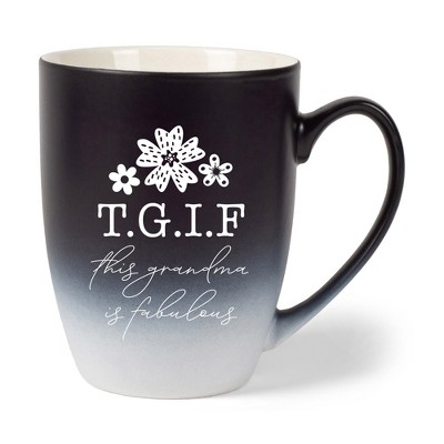 Elanze Designs TGIF This Grandma Is Fabulous Two Toned Ombre Matte Black and White 12 ounce Ceramic Stoneware Coffee Cup Mug