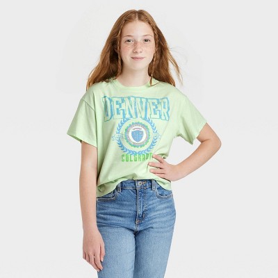 More Than Magic Green S Girls' Short Sleeve Cropped Boxy Ringer T-Shirt