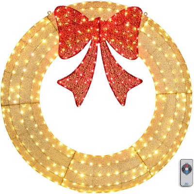 VINGLI 60 Inch Pre-lit Large Christmas Wreath, Outdoor Gold Christmas Wreath Decor with 400 LED Lights,Timer Remote Control, Plug-in, Gold