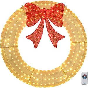VINGLI 60 Inch Pre-lit Large Christmas Wreath, Outdoor Gold Christmas Wreath Decor with 400 LED Lights,Timer Remote Control, Plug-in, Gold - 1 of 4