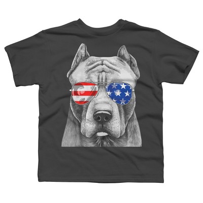 Boy's Design By Humans American Pitbull With Sunglasses By T-Shirt
