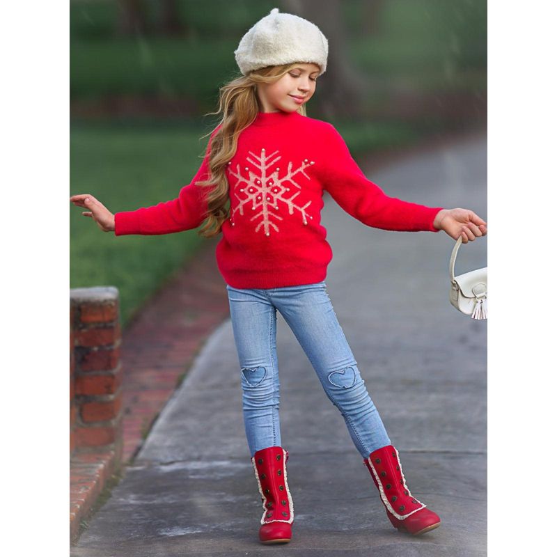 Girls Snowflake & Pearls Fuzzy Holiday Sweater - Mia Belle Girls, 3 of 7