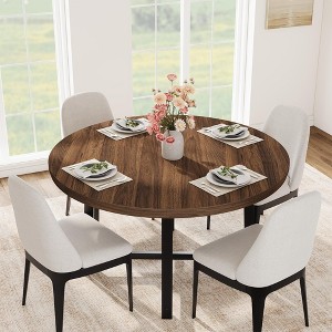 Coolmee 47 inch Round Dining Table, Industrial Dinner Table for 4 to 6, Wooden Kitchen Table with Sturdy Metal Frame (No Chairs) - 1 of 4