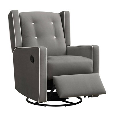 Gray Linen Tufted Swivel Recliner Armchair with Track Arms
