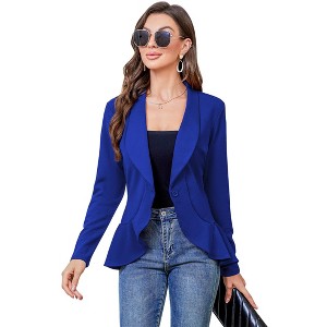 Clearlove Women's Casual Long Sleeve Ruffled Front Office Cardigan Blazer Work Office Cardigan Suit Jackets - 1 of 4