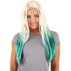 HalloweenCostumes.com One Size Fits Most Women Blonde and Green Ombre Mermaid Wig for Women, Yellow/Green - 1 of 3