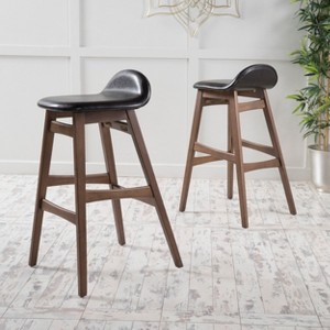 GDFStudio Tenley Mid-Century Modern Upholstered 30.5 Inch Barstools with Rubberwood Legs (Set of 2) - 1 of 4
