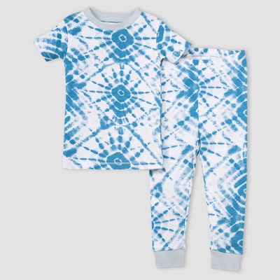 Burt's Bees Baby® Toddler Boys' 2pc Diamond Tie-Dye Organic Cotton Snug Fit Pajama Set - Light Blue