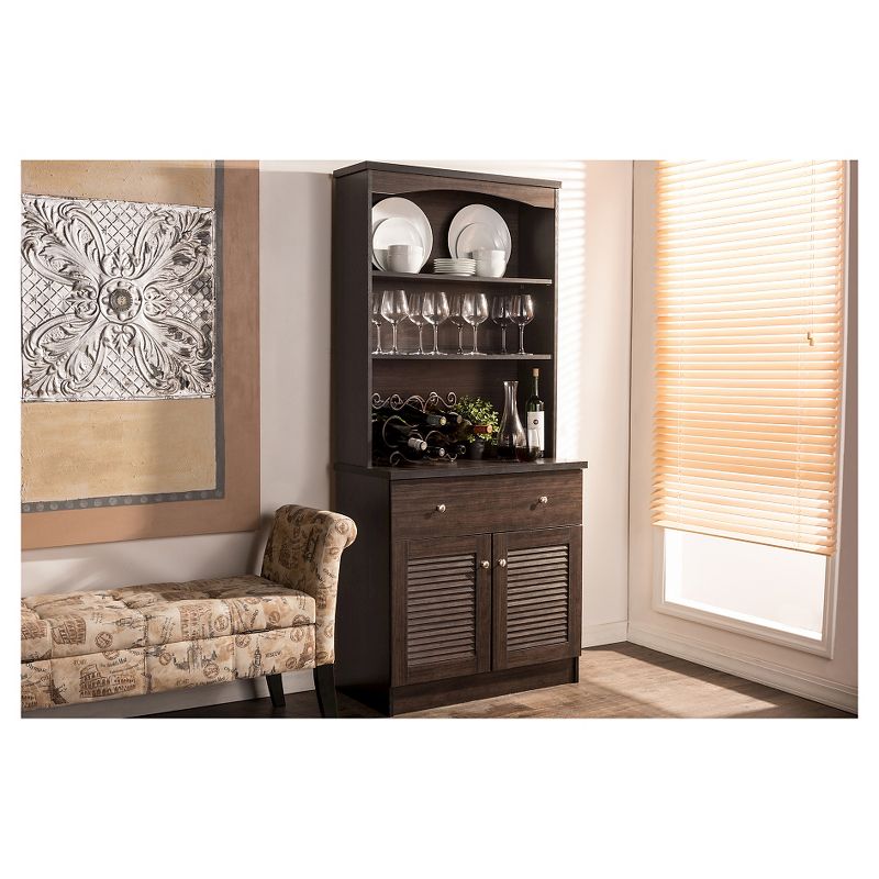 Agni Modern and Contemporary Buffet and Hutch Kitchen Cabinet - Dark Brown - Baxton Studio, 3 of 7