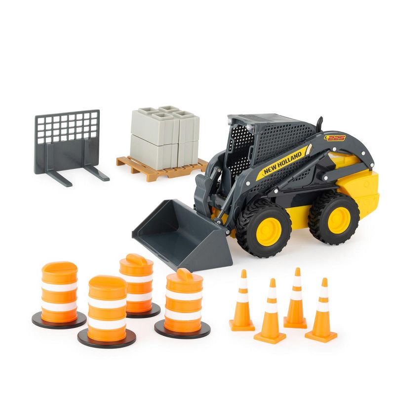 Tomy 1/16 Big Farm Yellow New Holland L225 Skid Steer Set with Accessories 47351, 1 of 8